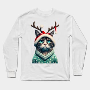 Grumpy Christmas Cat. Christmas Cat 2024 Long Sleeve T-Shirt